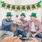 St. Patrick's Day Plaid Burlap Banner Buffalo Check Shamrock Bunting Banner Lucky Clover Garland Banner with Bowknot Irish Green Party Banner for Mantel Fireplace Spring Holiday Wall Decor